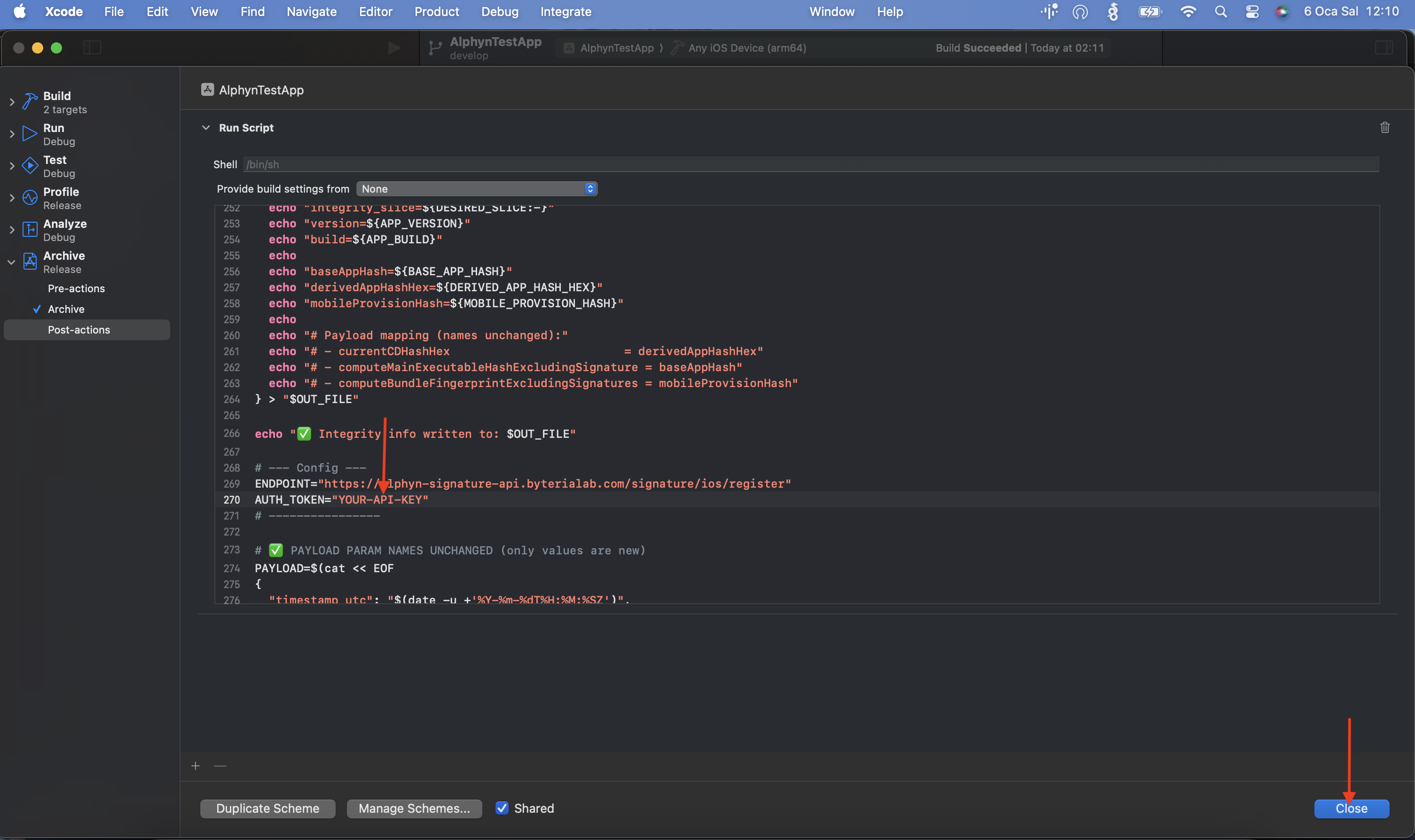 Paste post_action_script and set API key