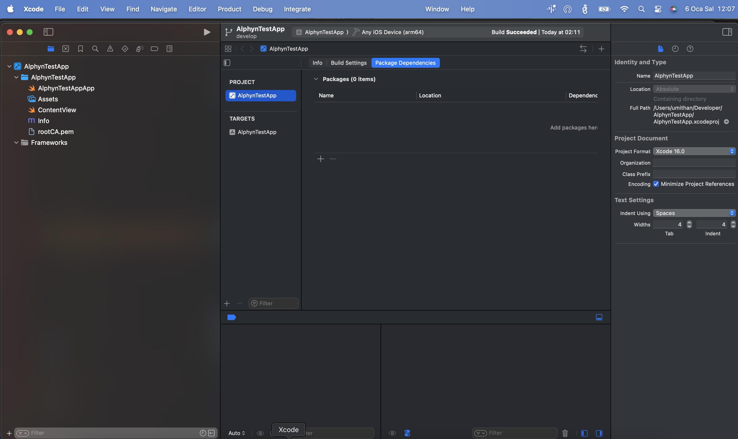 Open app in Xcode